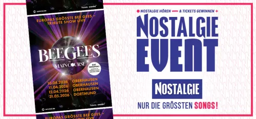Konzertplakat von "Bee Gees by Maincourse", daneben steht groß "NOSTALGIE Event"